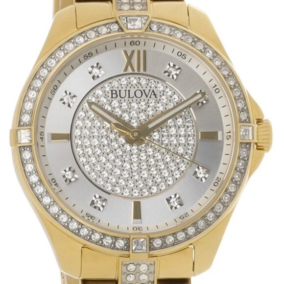 Bulova Crystal Accent Gold-Tone 35mm Watch with Silver-Tone Dial 98L228 - Picture 4 of 4